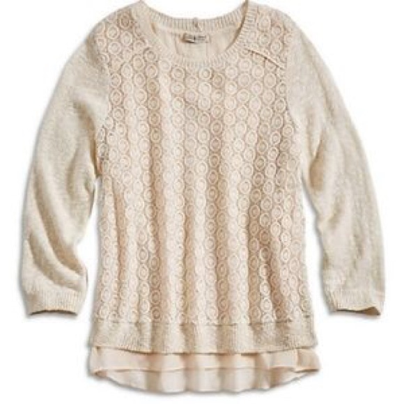 Lucky Brand Lace Mixed Media Pullover Sweater XS - Picture 2 of 8